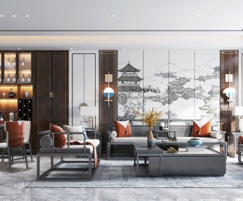 New Chinese Style A Living Room-ID:214679285