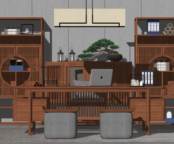New Chinese Style Computer Desk And Chair-ID:257009034