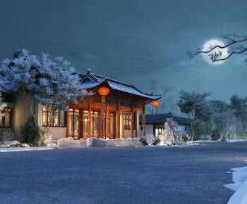 中式古建雪景 夜景-ID:217742927