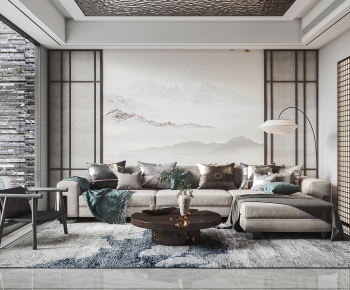 New Chinese Style A Living Room-ID:196837907
