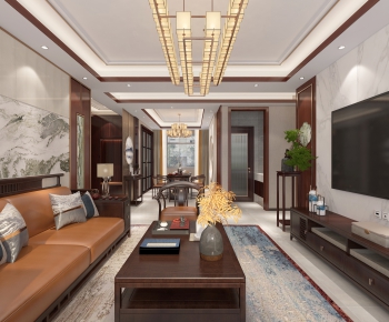 New Chinese Style A Living Room-ID:554508923
