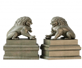 中式石头雕塑狮子-ID:390487919