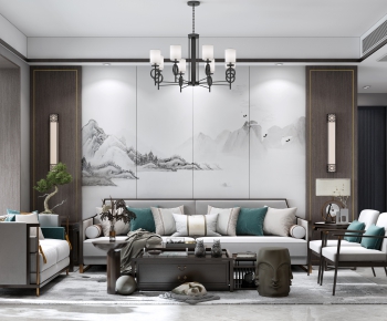 New Chinese Style A Living Room-ID:603815083