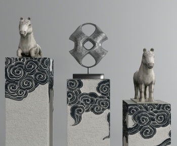 现代动物石柱 雕塑摆件-ID:785639356