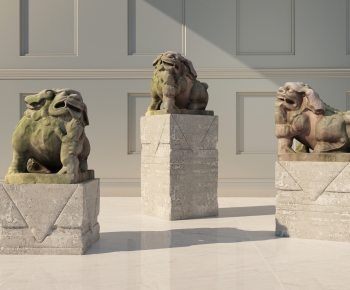 中式石狮子雕塑-ID:156180914