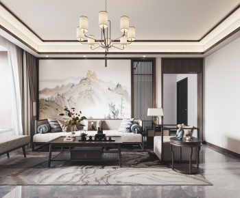 New Chinese Style A Living Room-ID:595169123