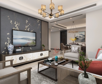 New Chinese Style A Living Room-ID:808424951