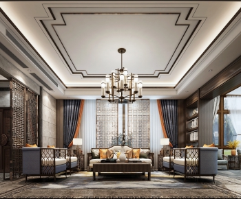 New Chinese Style A Living Room-ID:906208993