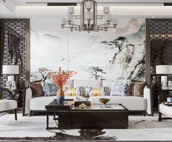 New Chinese Style A Living Room-ID:876544005