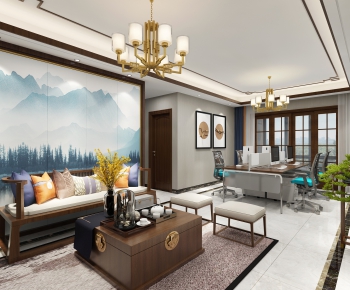 New Chinese Style A Living Room-ID:992887979