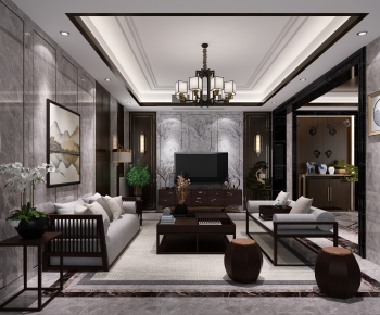 New Chinese Style A Living Room-ID:964176895