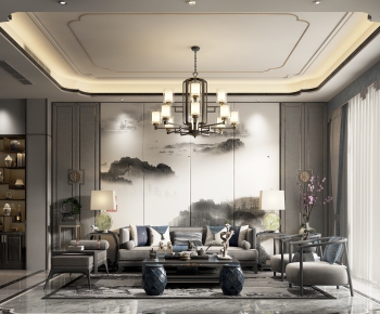New Chinese Style A Living Room-ID:995038035