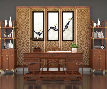 Chinese Style Computer Desk And Chair-ID:900743969