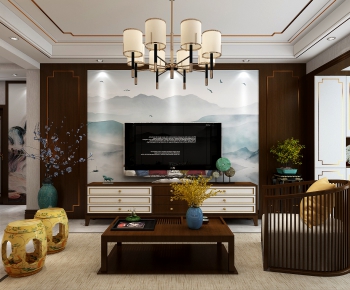 New Chinese Style A Living Room-ID:744754084