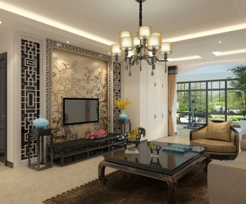 New Chinese Style A Living Room-ID:372507109