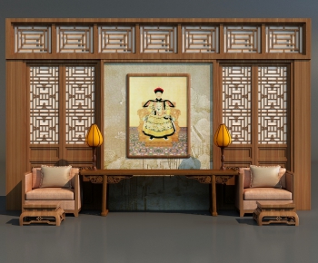 中式休闲桌椅背景墙-ID:196850069