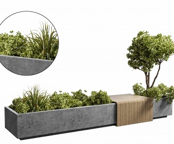 现代灌木绿植户外凳子3D模型