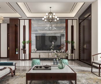 New Chinese Style A Living Room-ID:651751049