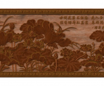 中式荷花浮雕 墙绘壁画-ID:240926985