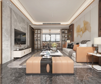 New Chinese Style A Living Room-ID:624250895