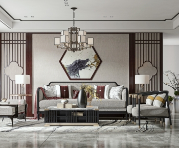 New Chinese Style A Living Room-ID:997601033