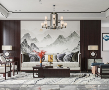 New Chinese Style A Living Room-ID:691634894