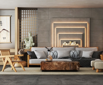Japanese Style Wabi-sabi Style A Living Room-ID:302825939