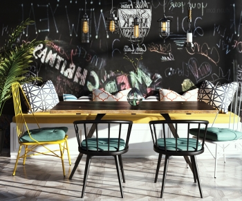 Industrial Style Dining Table And Chairs-ID:824199916