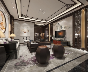 New Chinese Style A Living Room-ID:724217898