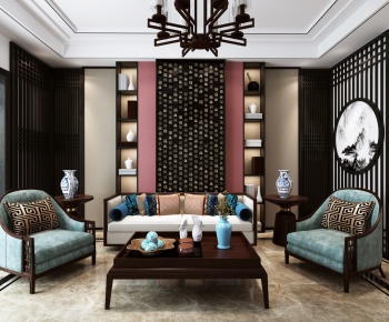 New Chinese Style A Living Room-ID:886998897