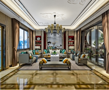 New Chinese Style A Living Room-ID:597125052