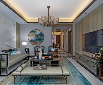 New Chinese Style A Living Room-ID:390803105