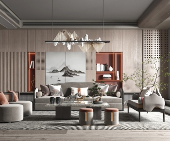 New Chinese Style A Living Room-ID:658947943