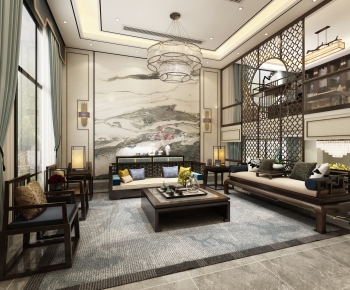 New Chinese Style A Living Room-ID:979245908
