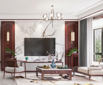 New Chinese Style A Living Room-ID:411531937