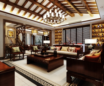 New Chinese Style A Living Room-ID:588057994