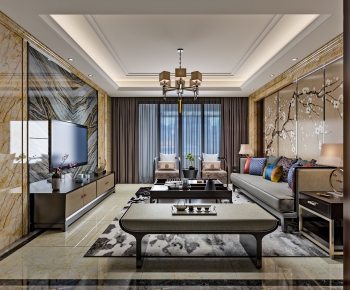 New Chinese Style A Living Room-ID:744465115