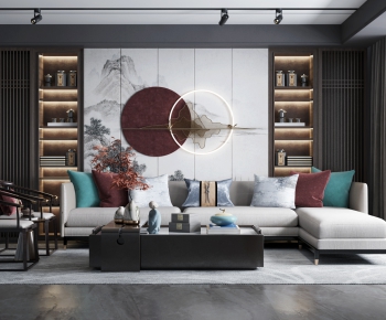 New Chinese Style A Living Room-ID:911299942
