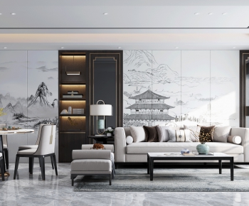 New Chinese Style A Living Room-ID:625104905