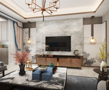 New Chinese Style A Living Room-ID:444683072