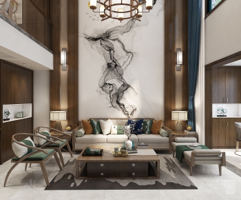 New Chinese Style A Living Room-ID:670909883