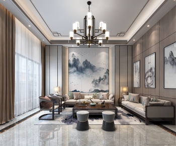 New Chinese Style A Living Room-ID:301865102