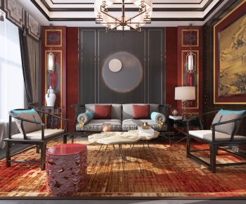 New Chinese Style A Living Room-ID:741370921