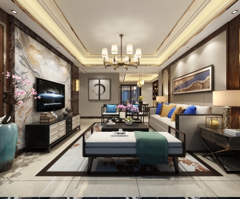 New Chinese Style A Living Room-ID:721401937