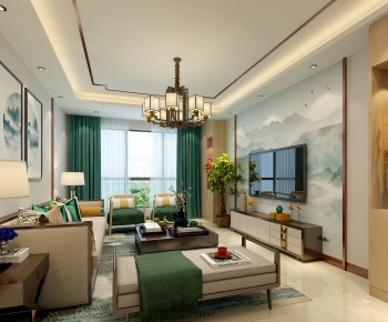 New Chinese Style A Living Room-ID:375474931