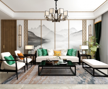 New Chinese Style A Living Room-ID:687789977