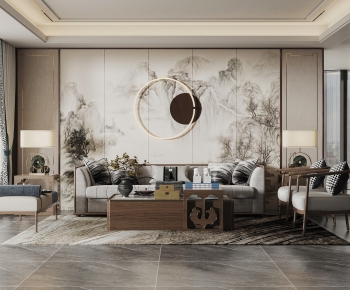 New Chinese Style A Living Room-ID:907387973