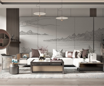 New Chinese Style A Living Room-ID:600198036