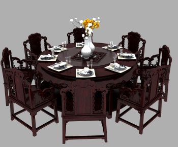 中式圆形餐桌椅-ID:421652088