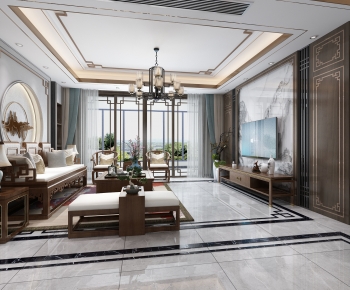 New Chinese Style A Living Room-ID:592865944